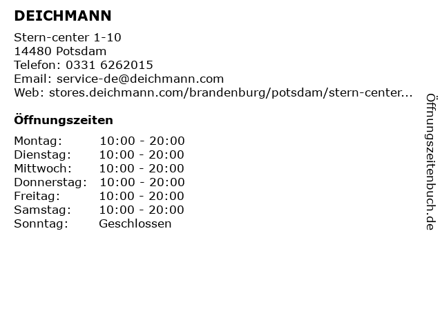 ᐅ Öffnungszeiten „Deichmann Schuhe“ | Stern Center 1 in Potsdam ᐅ Öffnungszeiten „Deichmann Schuhe“ | Stern Center 1 in Potsdam